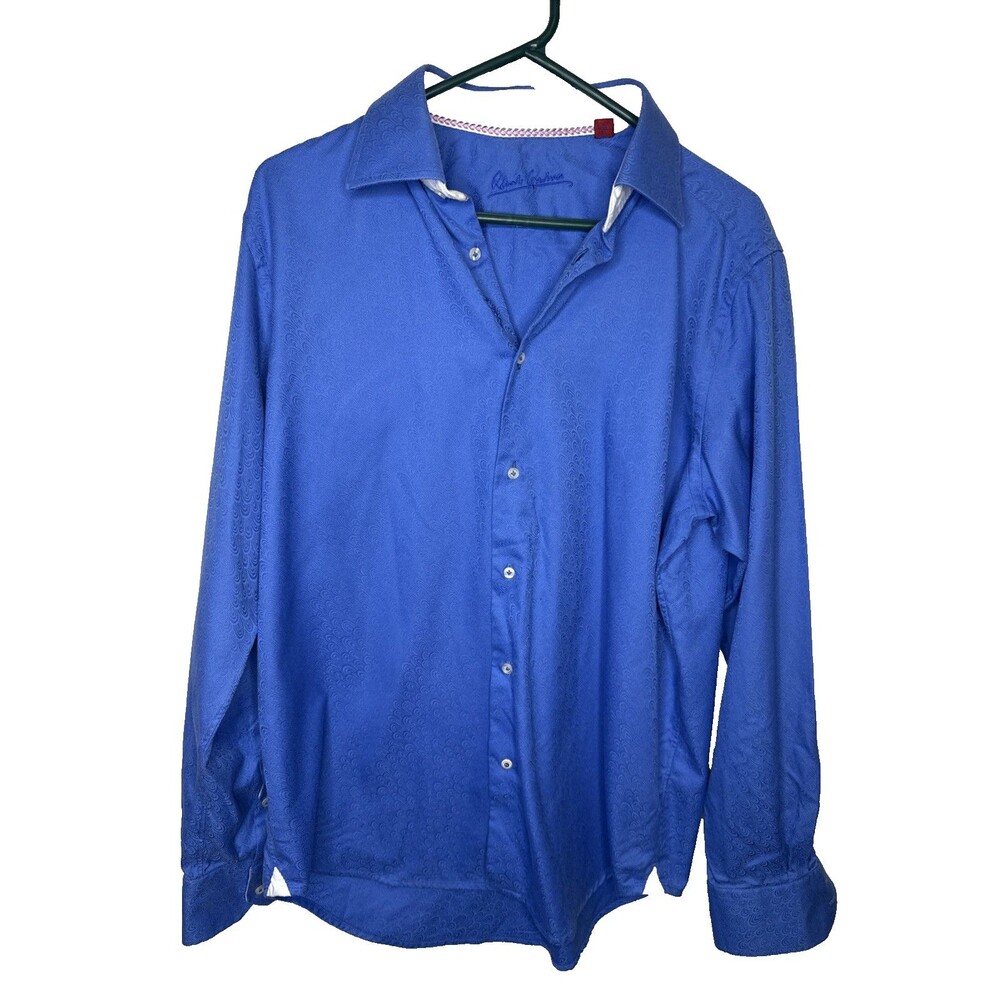 Robert Graham Mens Large L Blue Flip Cuff Geometric Button Down Long Sleeve Shir